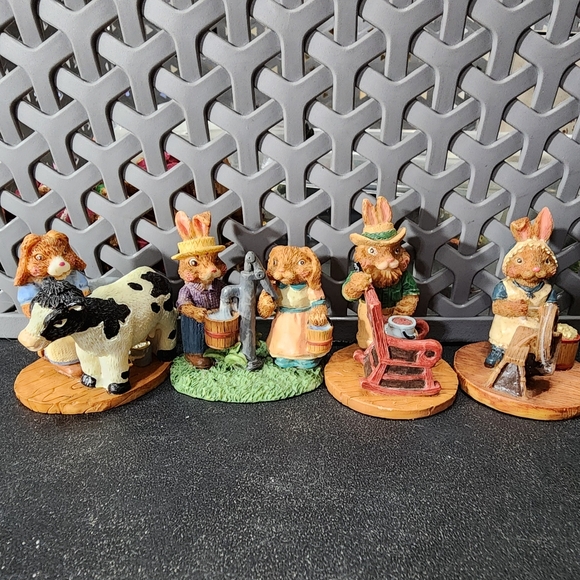 Other - 4 Tim Wolfe Country Bunnies Miniature Figurines Lot Resin Easter
